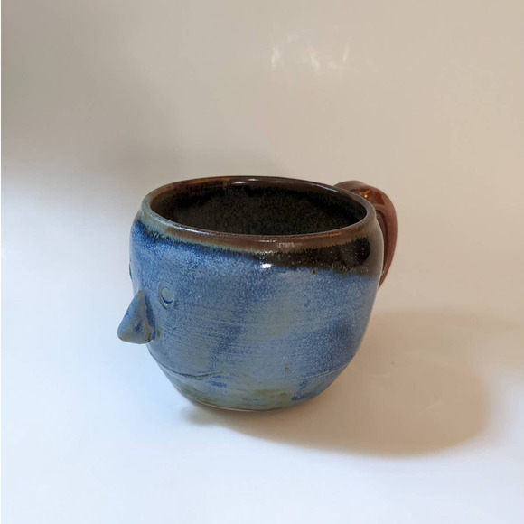 Vintage Anthropomorphic Face Mug, Signed Studio Pottery, Unique Blue Face Mug - Picture 5 of 10